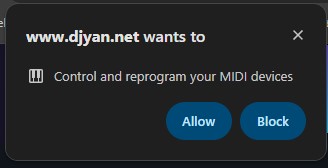 browser window asking midi connection